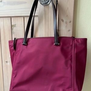 Kate Spade Nylon Pink Hibiscus Tote with Leather Straps